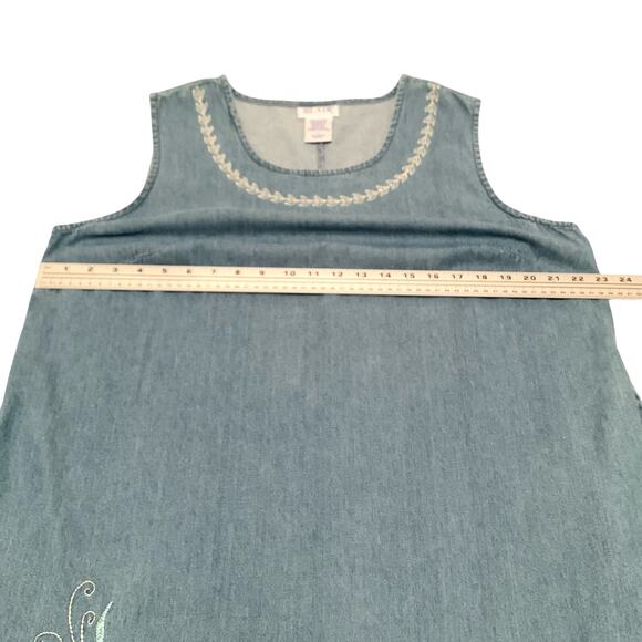 BLAIR Womens Dress Large 100% Cotton Denim Jumper Sleeveless Pockets Embroidery - Picture 6 of 10